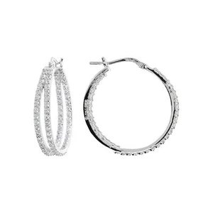 Orecchini Pendenti a Doppio Cerchio con Pavé in Cubic Zirconia in Argento 925 pl - Foto 1 di 3