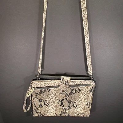 Jessica Simpson Faux Snakeskin Flat Crossbody Bag Purse Tote Removable Strap - Image 1 of 4