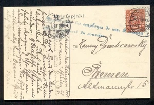 ICELAND 1908 10aur atado en postal a Alemania con sello de mano azul mensajero - Imagen 1 de 2