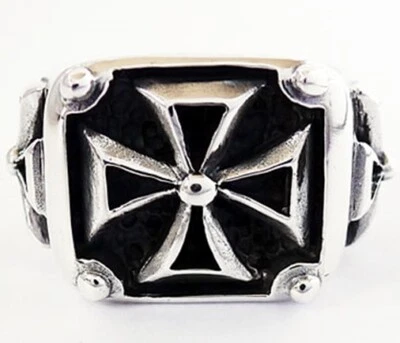 HEAVY CROSS CHOPPER SOLID 925 STERLING SILVER MENS RING - Image 1 of 4