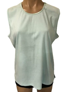 Renoma Size 14 Ice Blue Satin Trim Cotton Stretch Tank Top T Shirt GUC - Picture 1 of 7