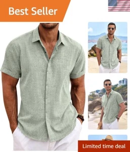 Breathable Short Sleeve Linen Shirt for Men - Perfect for Beach & Weddings - Picture 1 of 8