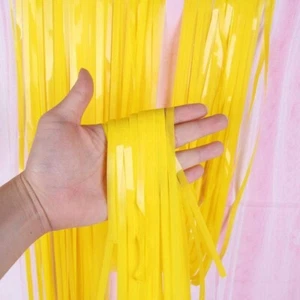 2 Yellow Pastel Curtain Tinsel Backdrop Foil Wedding Birthday Decor - Picture 1 of 1