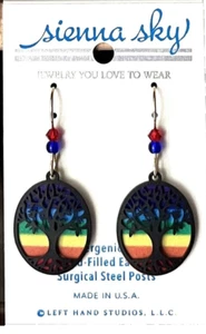 NEU Baum mit Regenbogen Oval Hänger Sienna Sky Ohrringe Made in USA - Bild 1 von 1