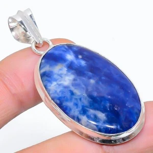 Natural Sodalite Gemstone 925 Sterling Silver Handmade Jewelry Pendant 2.17" L71 - Picture 1 of 7