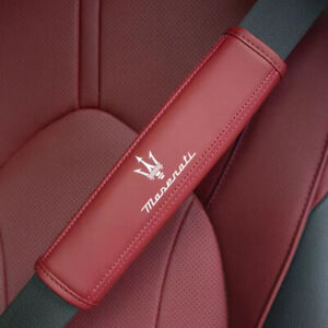 2pcs New Car Seat Belt Genuine Leather Shoulder Guard Cushion For Maserati Red