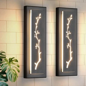2 Pack Modern LED Outdoor Wall Sconce, Black Exterior Wall Lights & Indoor Wa... - Picture 1 of 8