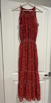 NWT Max Studio Floral Print Maxi Dress In Red Combo Halter Size M Msrp $138 - Image 1 of 4