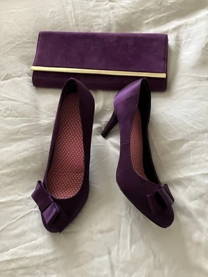 Purple Satin Monsoon Shoes Size 5 and Matching Bag Worn Once Wedding Party - Image 1 of 4