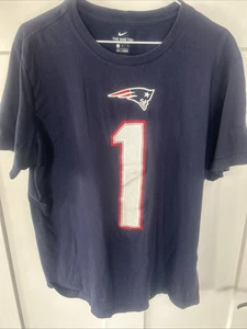 Nike New England Patriots Jersey T-Shirt Cam Newton NFL Blue Large EUC Pics - Picture 1 of 4