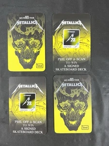 Quattro carte skateboard 2025 Metallica M72 World Tour Peel & Scan firmate non sbucciate - Foto 1 di 4