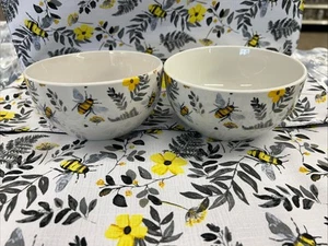 2- Bowls Bees & Flowers Black & Yellow Cereal  Spring Royal Norfolk - Picture 1 of 5