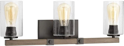 Barnes Mill 系列 3 光透明种子玻璃农舍浴缸梳妆灯 An — 第 1/4 张图片