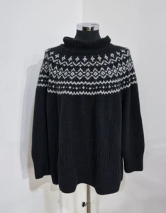 Barbour Fair Isle Jumper 16 Knit Black White Wool Xmas Party Amberley Womens - Picture 1 of 9