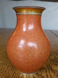 Royal Copenhagen Denmark 4 1/2" Orange Crackled Glaze Vase #212-2736 Signed - Picture 1 of 12