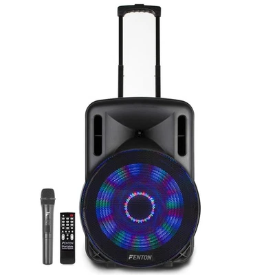 Fenton FT15LED Portable PA System - 15" Speaker with Bluetooth & Wireless Mic