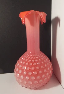 Vintage Empoli Italian Art Glass Vase Cased Red Frosted Hobnail Hand Blown 10" - Picture 1 of 6