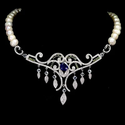 925 Sterling Silver Bracelet Pear Sapphire 11x9mm Chrome Diopside Gemstone 20in - Image 1 of 4