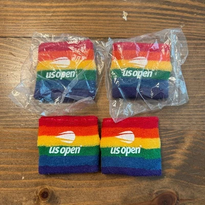 US Open Tennis Sweatband Wrist Bands Rainbow  TWO PAIR NEW - Image 1 of 2