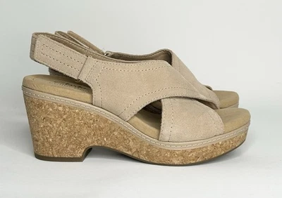 Sandalias Clarks para mujer Giselle Sand Sable gamuza corcho plataforma talla 7 Foto 1 de 4