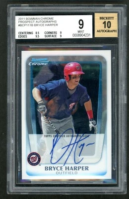 2011 Bowman Chrome Bryce Harper Prospect AUTO #BCP111 BGS 9 MINT - Image 1 of 2
