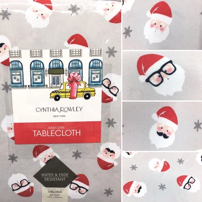 Cynthia Rowley Cool Santa 60x104 Tablecloth Christmas Glasses Kid Snowflakes NEW - Image 1 of 4