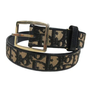 Cintura Christian Dior Trotter stampa all over jacquard tela e pelle nera - Foto 1 di 7