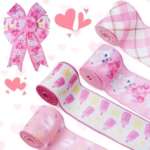 4 Rolls 20 Yards Baby Pink Ribbon Baby Shower Ribbon It's a Girl Foot Print R... - Picture 1 of 7