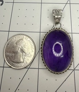 Big NOS Sterling Silver Natural Amethyst Handcrafted Gypsy Pendant - Picture 1 of 12