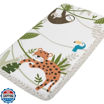 NoJo Jungle Gym Green, Brown, and Grey 100% Cotton Photo Op Nursery Fitted Cr - Image 1 of 4