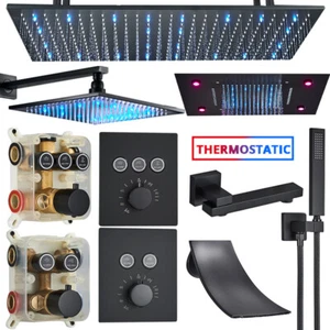Schwarz Unterputz Duscharmatur Set mit Thermostat ibox Kopfbrause Regendusche - Bild 1 von 127