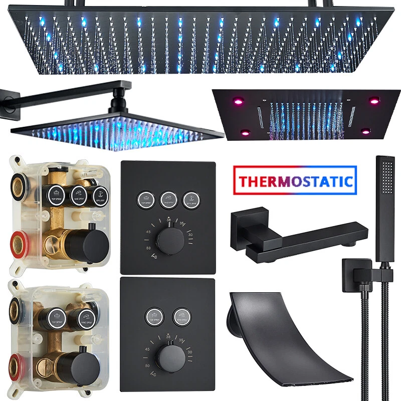 Schwarz Unterputz Duscharmatur Set mit Thermostat ibox Kopfbrause Regendusche - Bild 1 von 1