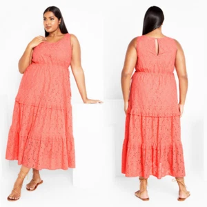 Neu mit Etikett City Chic Maxikleid koralle bestickt Stufen Kordelzug Taille 18 - Bild 1 von 10