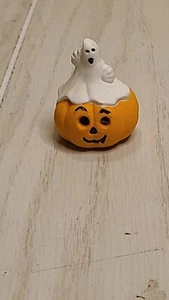 Vintage Miniature Ghost And Jack O Lantern Figurine Halloween Decoration 2" - Picture 1 of 4