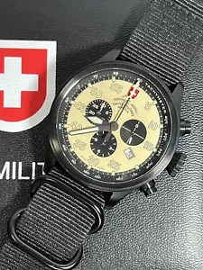 CX SWISS MILITARY Hawk Nero Rawhide Men's Black PVD Chrono Watch 20ATM Ø44mm - Picture 1 of 11