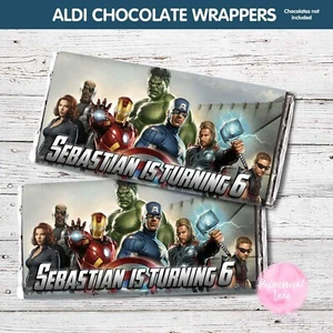 DIGITAL or PRINTED AVENGERS CAPTAIN AMERICA CHOCOLATE WRAPPER ALDI PARTY FAVOUR - Picture 1 of 3