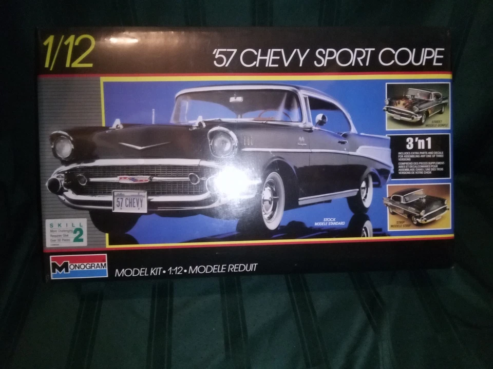 '57 Chevy Sport Coupe Monogram Large 3 in 1 Vintage Model Kit NIB 1:12 Scale WP7 - Image 1 of 1