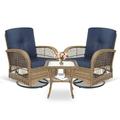 3件套户外旋转摇椅露台椅套装家具沙发藤条柳条椅  — 第 1/3 张图片