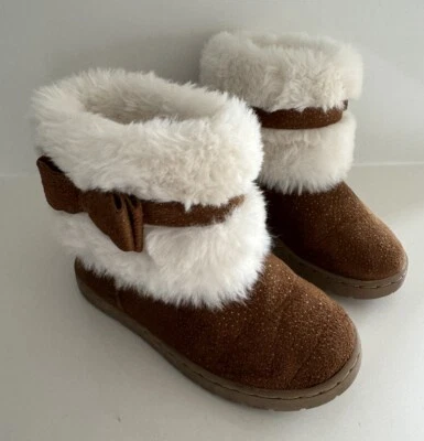 Niñas Botas Azúcar Imitación Piel Imitación Gamuza Arco Brillo Invierno Vestido Botas Zapatos Talla 11 Foto 1 de 4