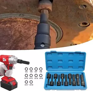 10Pcs Impact Hex Bit Socket Set 1/2" Drive Hexagon Allen Key H5-H19 Tools Kit - Picture 1 of 12
