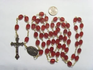 vintage catholic religious Saint Therese red beads large 26 inch rosary 52065 - Picture 1 of 4
