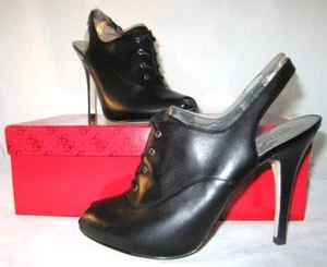 GUESS Nitty Leather Heels Peep Toe Slingbacks Shoes Black New 6.5 7 7.5 8 8.5 - Picture 1 of 11