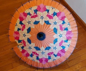 Vintage Japanese Flower Paper Umbrella 28” - Picture 1 of 15