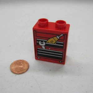Lego Duplo TOOLS REPAIR CONSTRUCTION BUILDING TOOL BOX PRINTED RED BLOCK - Picture 1 of 3