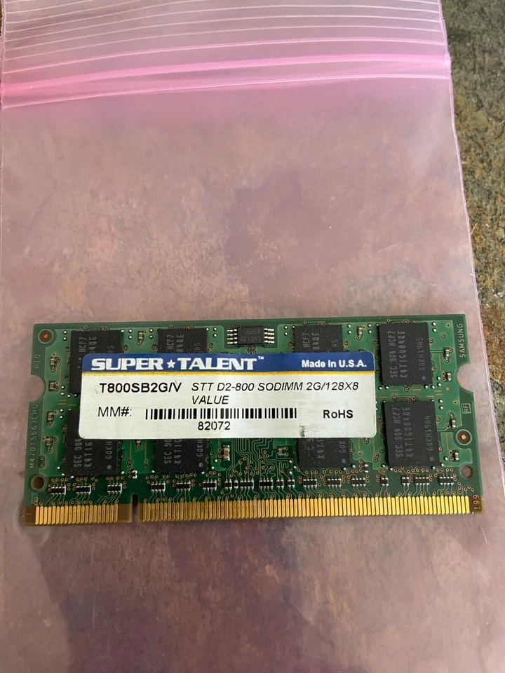 Super Talent PC6400 2GB SO-DIMM 800MHz DDR2 SDRAM Memory 2G/128x8 T800SB2G/V - Image 1 of 4