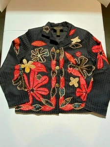 Alex Ku Jacket Women's Black Red Floral Embroidered Sequins India Sz P Med - Picture 1 of 3