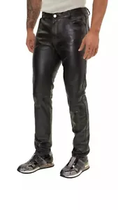 Herren Biker Jeans Echt Schwarz oder Rindsleder Elegant Und Sexy 501 Style Hose Neu. - Bild 1 von 8