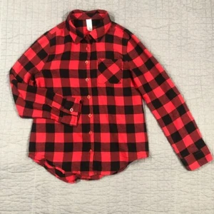Justice Shirt Youth Girl 10 Red Black Buffalo Plaid Flannel Outdoor Camp Grunge - Picture 1 of 24