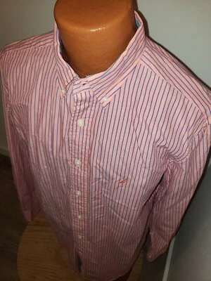 (Large) Mens Nautica Button Down Pink Blue Striped Logo Dress Shirt - Image 1 of 4