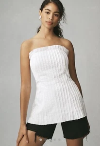 NWT Pilcro Anthropologie White Strapless Pintuck Top Shirt Blouse Medium M - Picture 1 of 3